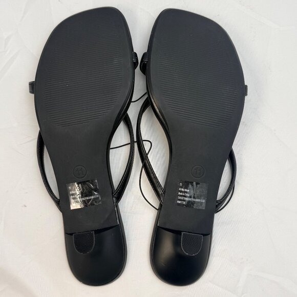 A New Day Sandals Womens 11 Black Faux Leather Kitten Heel Strappy Slide - Picture 7 of 10